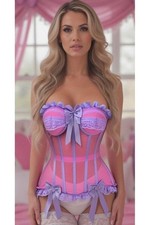 Top Drawer Steel Boned Pink/Purple Mesh Underwire Bustier Corset