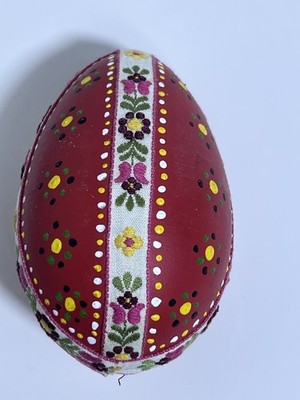Decorative Polish Folk Art Hand Painted Egg Orange Easter