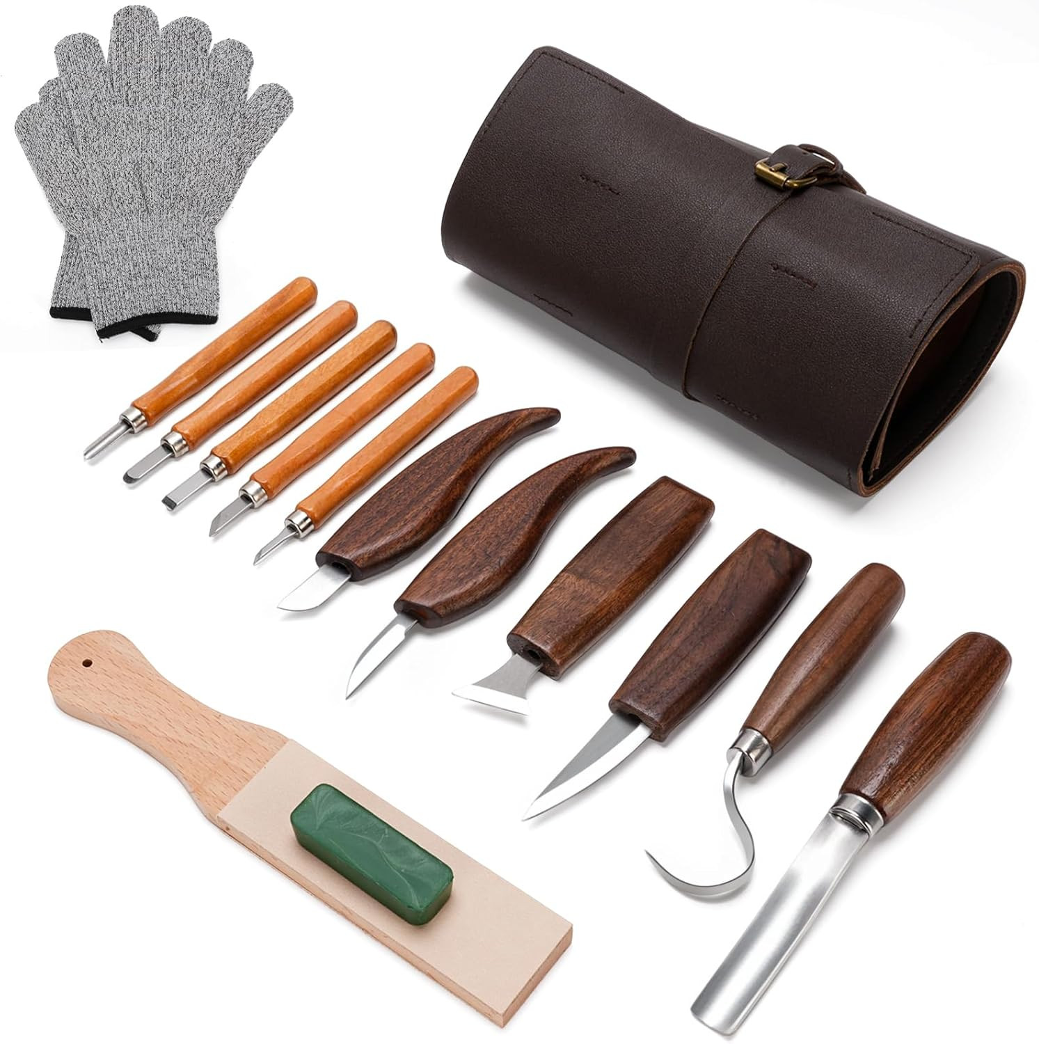 Kit Intaglio Legno 15Pezzi - Utensili con Sicurezza Guan e Custodia