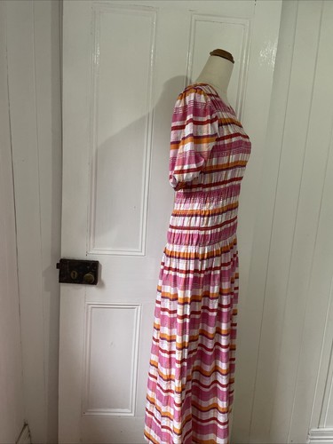 Cowgirl Surfer size AU10 / Small Flos Pink Check Shirred Maxi Dress New W Tags - Picture 2 of 10