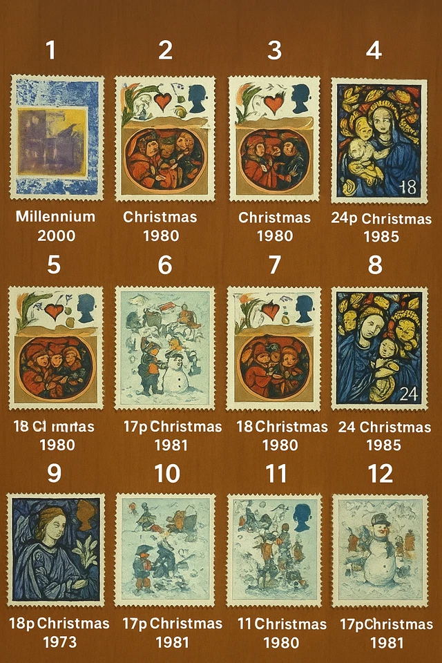 🇬🇧 UK Christmas Stamp Lot QEII 1973–2000 Set of 12 Used Royal Mail Vintage Mix - Image 3 of 3