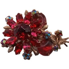 Vintage Red & Pink Rhinestone Tiered Oval Domed Brooch — listing 2