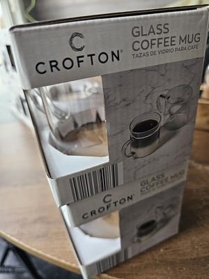 Crofton Glass Coffee Mugs Aldi Borosilicate Glass Clear Set Of 4 NIB 15oz  Htf | eBay