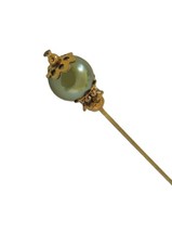 3" Hat-Stick-Lapel Pin Green Pearl Focal Bead Gold-tone Findings AUY851