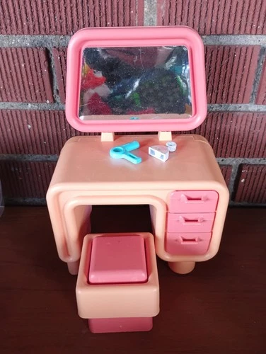Vintage Barbie Dream House Vanity with Mirror/Desk with Drawers & Bench Faded