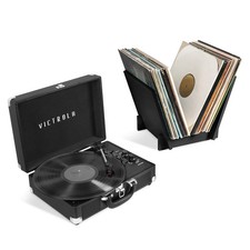  NEW  Victrola Journey Bundle Suitcase Turntable with Record Stand, Black