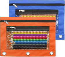 Pencil Pouch 3 Ring Binder Pouch Zippered Pencil Case Canvas Pencil Bag with 2 C