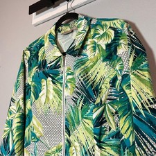 Chico s Full Zip Jacket Tropical Palm Leaf Print Large Cotton Stretch