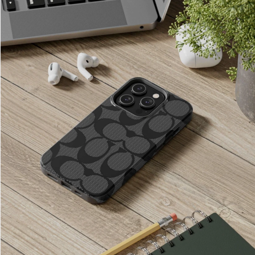 Black Coach Monogram Hard Plastic Case for iPhone 11–17 Pro Max