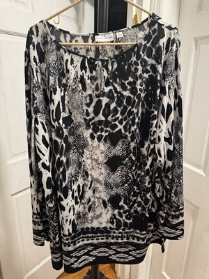 Susan Graver QVC 2x Top Woman s Blouse Shirt A282081 Black Animal Prints Plus
