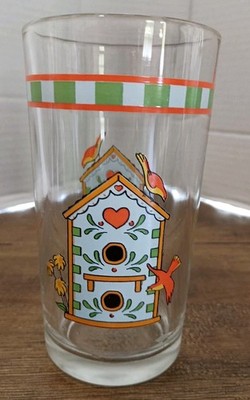Vintage 1970 Libby Birdhouse Glass Orange Green MCM Rare Granny Core 