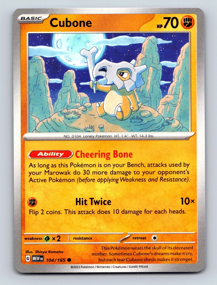 Cubone HP 70 Cheering Bone Ability Hit Twice Attack Pokémon Card
