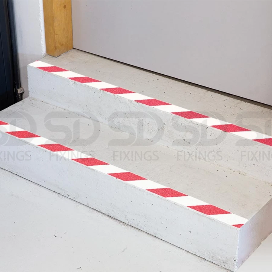 Heavy Duty RED and WHITE 50mm x 10M Anti Slip Hazard Tape, Caution Warning - Image 3 of 4