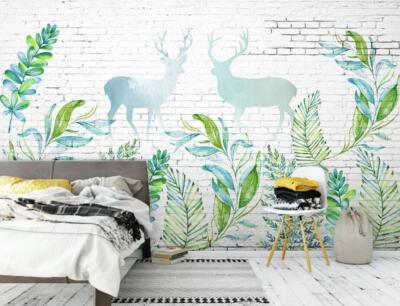 3D Leaves Elk G2654 Wallpaper Wall Murals Removable Self-adhesive Honey