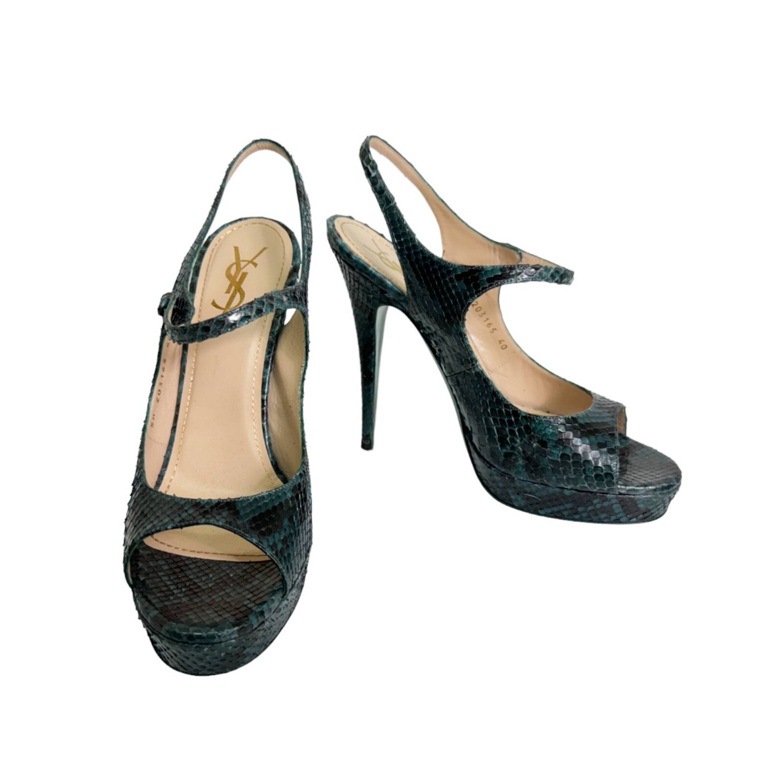 Sandali Yves Saint Laurent YSL in pelle di serpente in pelle con cinturino punta aperta 40