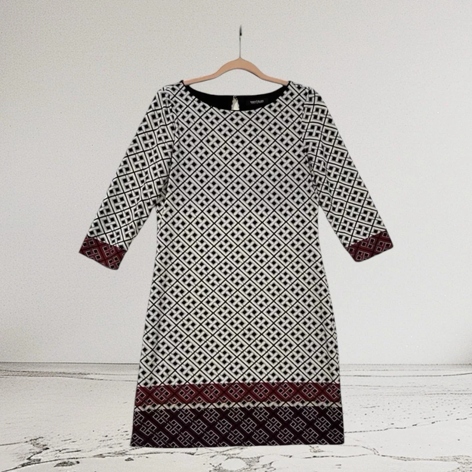 Vestido Casa Blanca Mercado Negro Geo Estampado Talla Pequeña Otoño Vacaciones Elegante $129 Foto 2 de 4