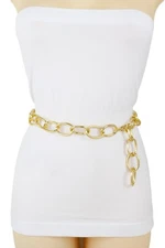 Women Gold Metal Chain Links Narrow Waistband Fashion High Waist Hip Belt M L XL