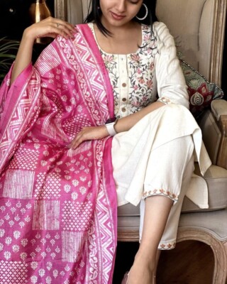 Cotton  Salwar  Kameez Suit Kurti Women Tunic Kurta Pant Dupatta Set Dress