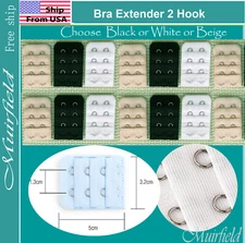 Bra Extender 2 Hook Extension Black or White or Beige -US SELLER