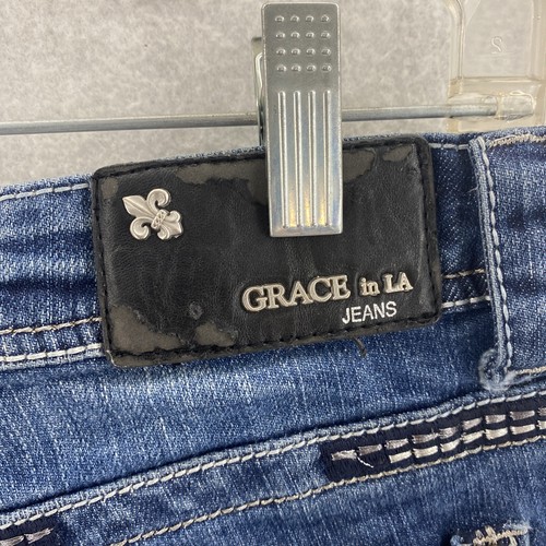 Grace In LA Jeans Womens 9M Easy Fit Dark Wash Embellished Embroidered Cropped - Picture 9 of 13