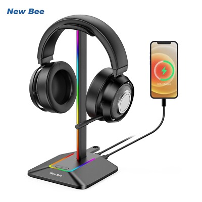 New Bee Z8 RGB Headphone Stand with 2 USB Ports & Non-Slip Base for Gamers