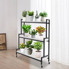 31" 3Tier Plant Stand&4 Wheels Wooden Plant Pot Rolling Shelf Plant Display Rack