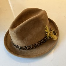 Vintage Stetson 3x Beaver Fedora Hat Heritage With Band and Feather 7 1/8