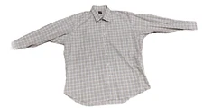 Ike Behar Button Up Long Sleeve Shirt Men's Size 17 L Brown White Check Cotton