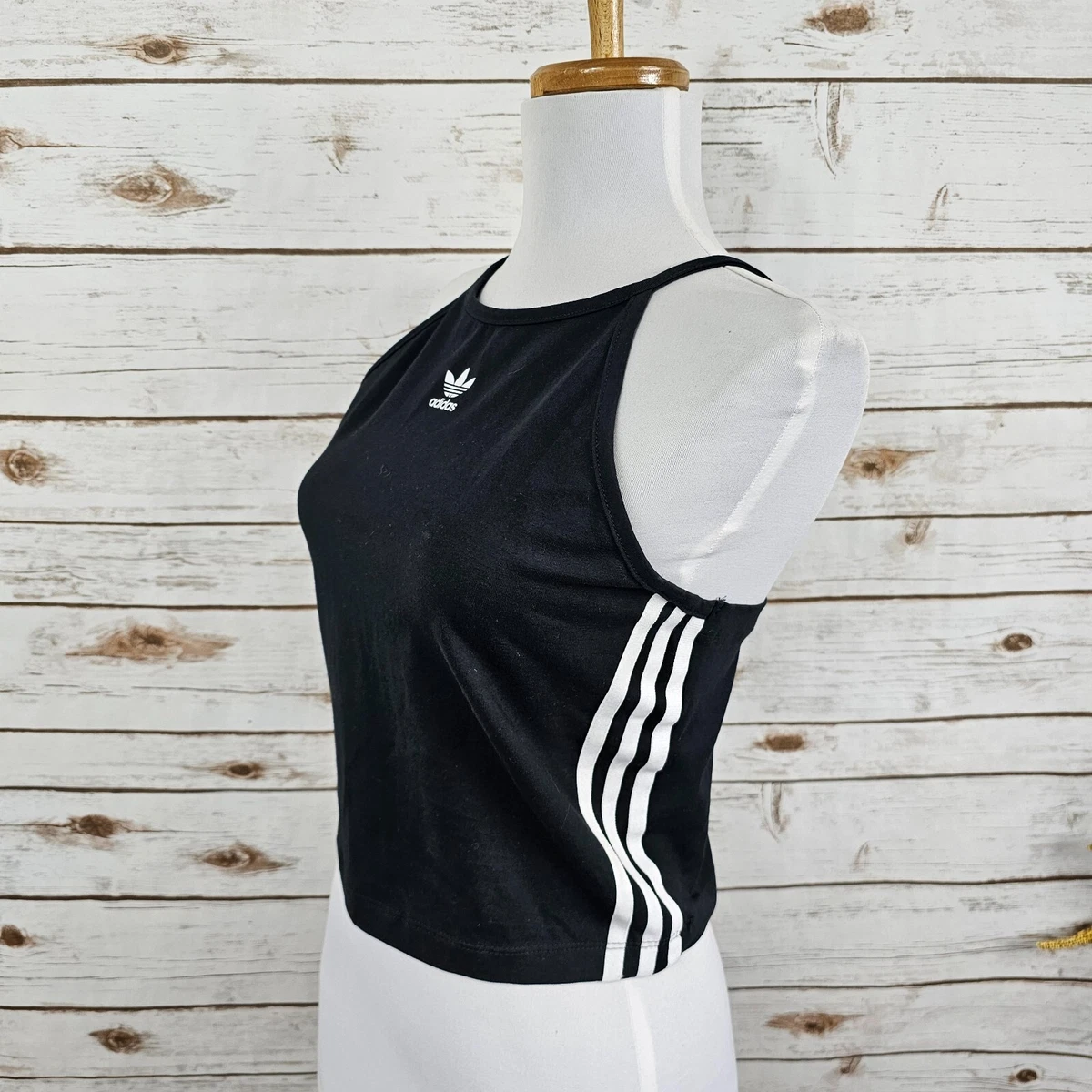 Adidas three shop stripe crop top