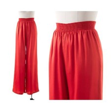 Vintage 1970s Dress Pants 70s Red Satin High Waist Wide Leg Studio 54 Trousers