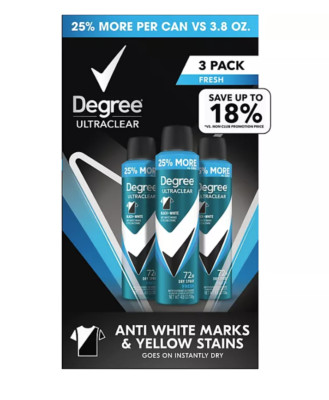 Degree for Men Ultraclear Black+White Deodorant Dry Spray, Fresh, 4.8 oz., 3 pk.