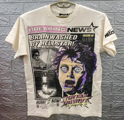 New HELLSTAR Breaking News Graphic Short Sleeve Tee Cream Size Medium
