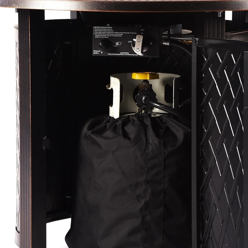 Mesa de fuego Oakland Living 34" aluminio fundido libre de óxido redonda cobre con cubierta Foto 2 de 4