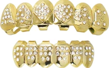 Custom 14K Gold Plated Iced CZ Mouth Teeth Grills Grillz Set Ace Poker Card Deck