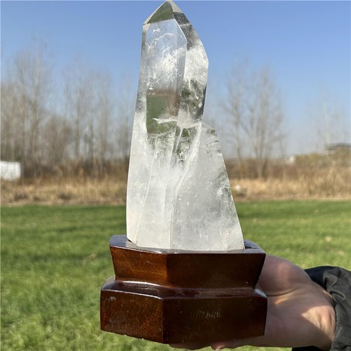 2.86LB Natural Clear quartz Obelisk Reiki Crystal Wand Point Tower + free Stand - Picture 11 of 12