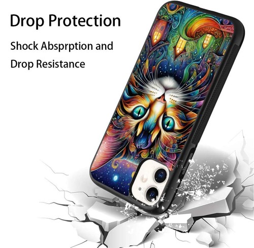 Rainbow Magical Fractal Cat For iPhone SE XS XR Max 5 6 7 8 Plus Protective Case - Picture 24 of 25