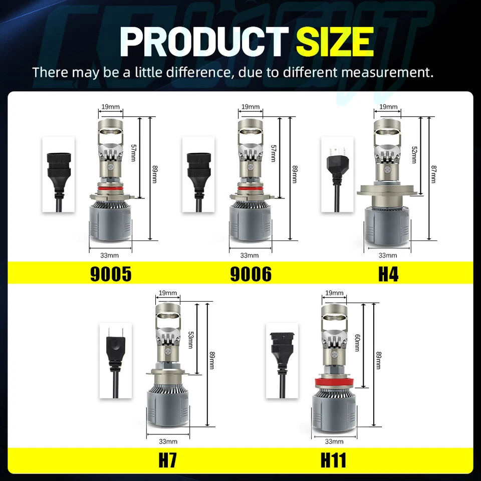 Kit de 4 piezas de bombillas de haz alto/bajo retrofit de faros de lente proyector bi-LED 9005+H11 LHD Foto 2 de 4