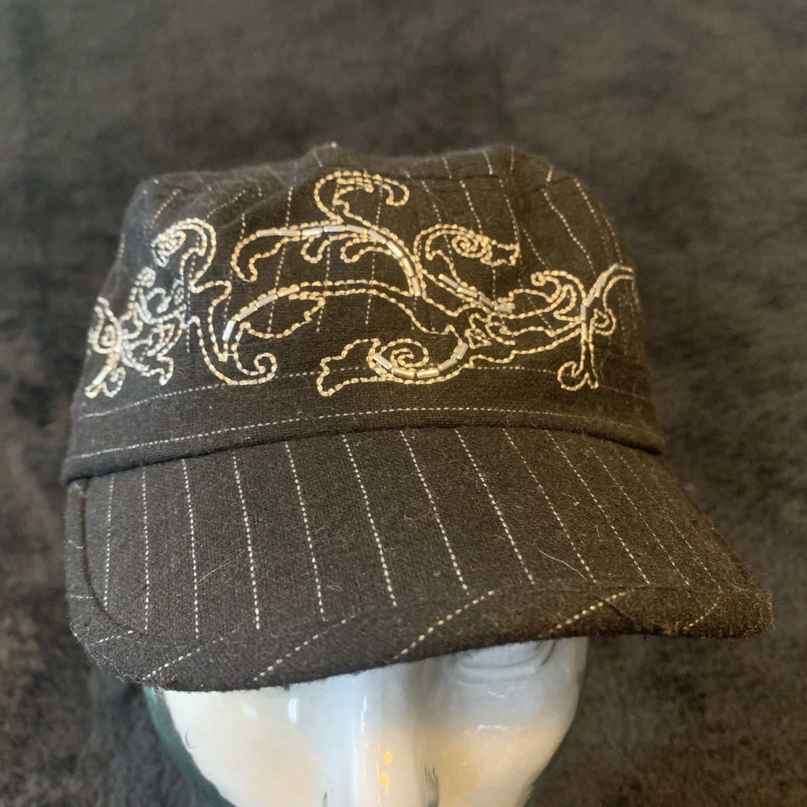 Women's Adjustable DP Outdoor Black Pinstripe Fatigue Military Cadet Lined Hat