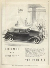 Power to Go and Power to Stop: Ford V-8 Convertible Sedan ad 1936 AB