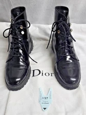 Christian Dior Patent Leather Embellished Combat Boots Women's Size 39-Euro 8-US