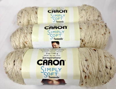 NEW~CARON Simply Soft Yarn~TWEEDS #23001 OFF WHITE~Acrylic~Lot of 3
