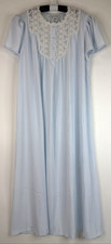 VTG Christian Dior Blue Satin Lace Buttons Maxi Nightgown Short Sleeve Large