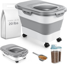 Airtight Collapsible Pet Food Container with Casters, Scoop and Small Container 