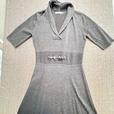 Calvin Klein Womens Gray Shawl Collar Knit Buckle Waist Sweater Dress S
