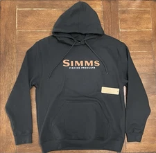 Simms Black Orange Spellout Logo Fishing Pullover Hoodie Sweatshirt Mens M NWT
