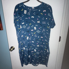 Joyspun S-M Blue Women  s Sleepshirt Short Sleeve Round Neck Graphic Print