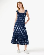 Kate Spade Parisian Navy Joy Dot Ruffle Midi Dress Size S 368 NWT
