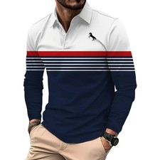 2025 New Classic Stripe Printed Men's Long Sleeve Polo Shirts Autumn Casual Comf