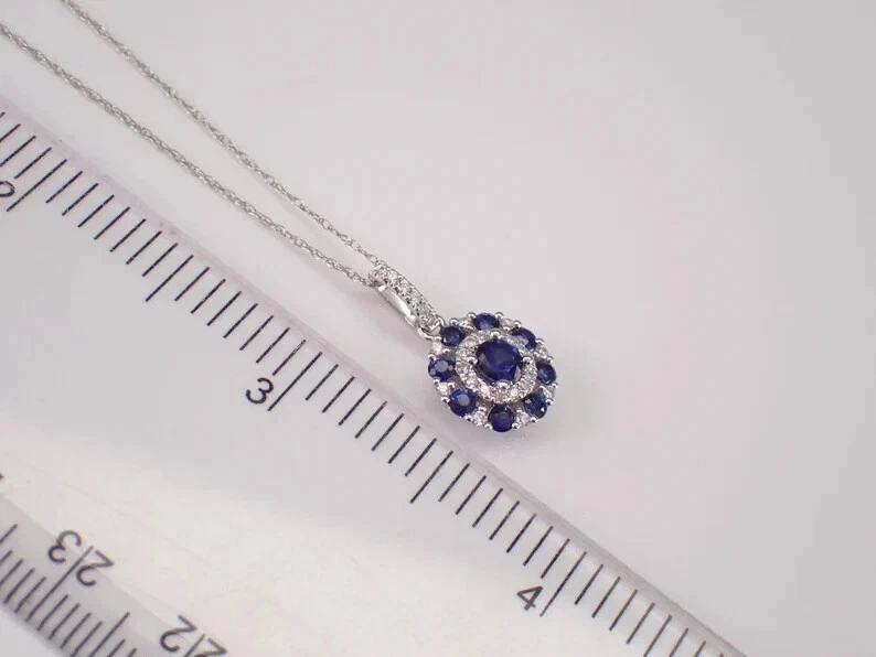 2.10Ct Round Cut Lab-Created Sapphire Halo Women Pendant 14k White Gold Plated - Image 4 of 4