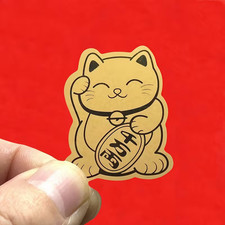 Lucky Gold Foil Cat Maneki-Neko Decal Sticker Fortune Wealth